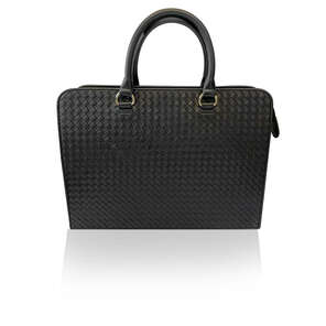Karun Leather black woven pattern document bag