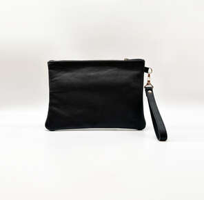 Karun Leather Siyah deri altın rengi aksesuar detaylı el çantası