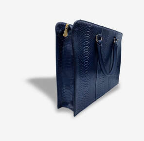 Karun Leather Limited Edition navy blue snakeskin document bag